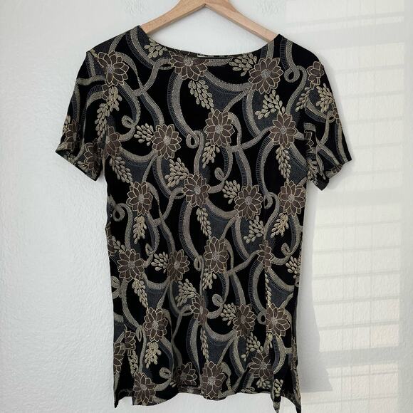 Vintage 90s Jaipur Women Black Bead Blouse Floral Velvet Short Sleeve Size Small - Picture 1 of 9